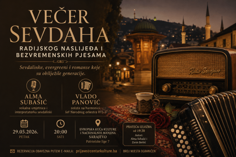 Večer sevdaha Sarajevo koncert Alme Subašić i Vlade Panovića u Evropskoj kući kulture Sarajevo