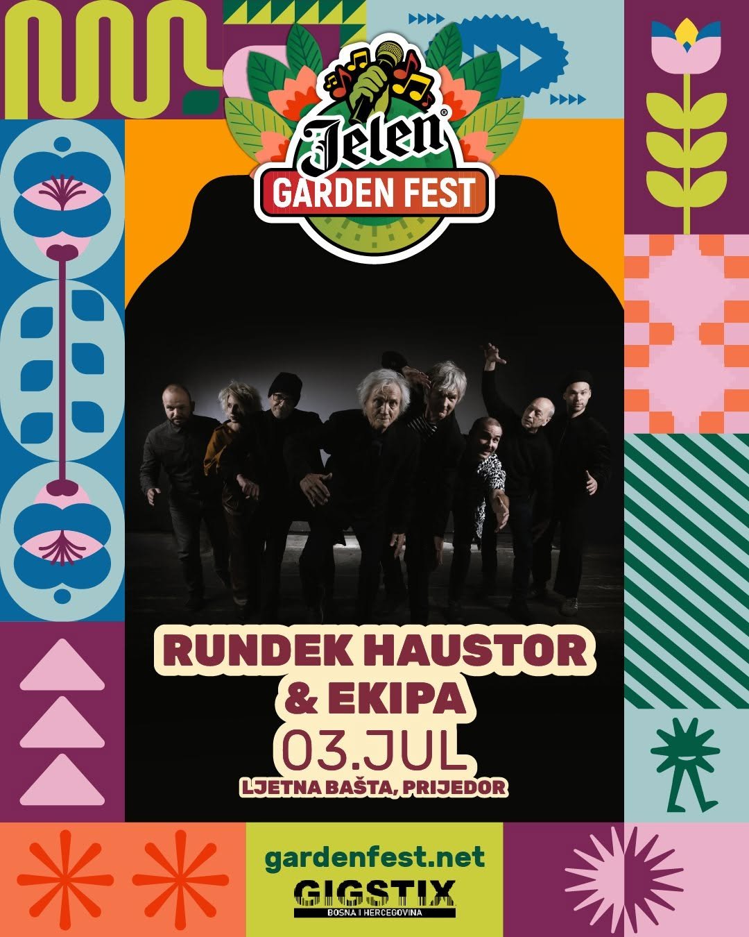Darko Rundek uz članove Haustora na Jelen Garden Festu