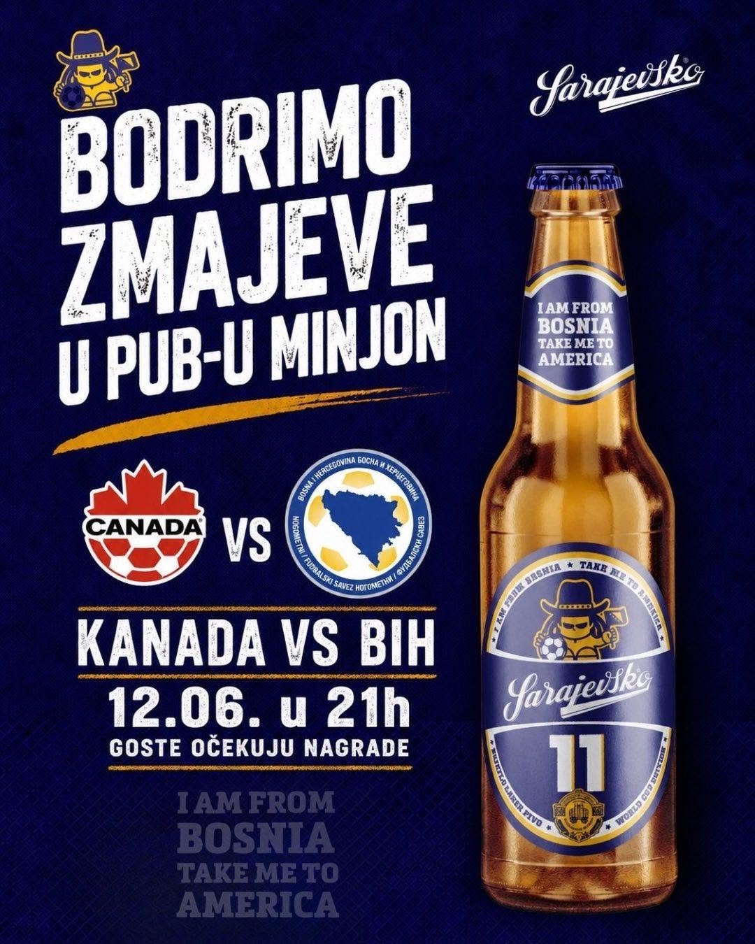 Kanada vs BiH navijanje Sarajevo u Pubu Minjon