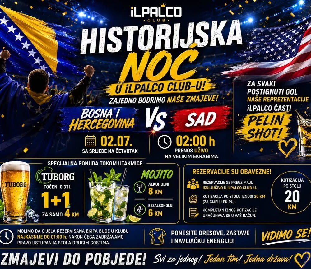 Historijska noć u iLPALCO Club-u: Bosna i Hercegovina vs SAD prenos uživo