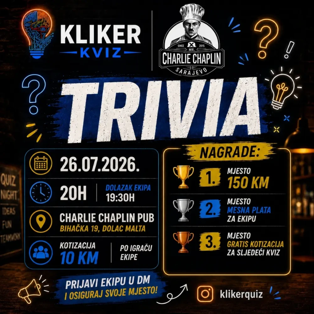 Kliker Trivia Kviz Sarajevo u Charlie Chaplin Pubu